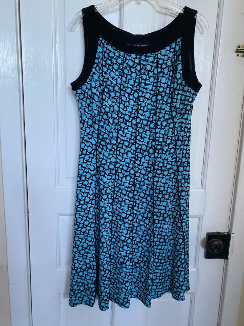 Perceptions Teal and Black Geometric Print Dress Size 14